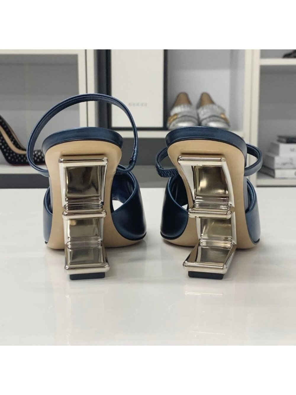 Fendi First Leather Metal Heel Strap Sandals - Picture 6 of 10